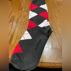 2/20 Express Argyle Red and Grey Socks